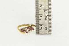 14K Yellow Gold Diamond Ruby Wavy Band Vintage Statement Ring