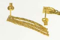 14K Yellow Gold Braided Woven Chain Dangle Fringe Tassel Earrings