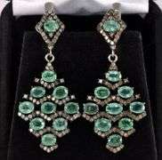 Elegant 7.10CTW Emerald & 0.96CTW Diamond Earrings in Sterling Silver
