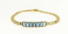 14K Yellow Gold Emerald Cut Blue Topaz Box Chain Vintage Bracelet