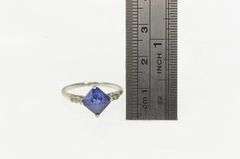 10K White Gold Cushion Syn. Sapphire Diamond Vintage Ring