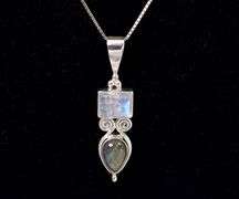 Moonstone and Labradorite Pendant Necklace In Sterling Silver