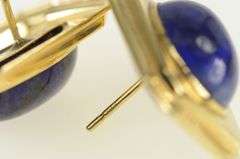 14K Yellow Gold Oval Lapis Lazuli Retro Squared Statement Earrings