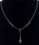 Signed Vintage Festoon Blue Bead Necklace In Sterling Silver