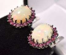Sensational 7.60CTW Opal & 1.98CTW Ruby Earrings in Sterling Silver