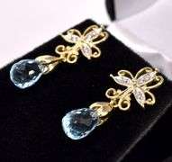 Magical Blue Topaz and Diamond Stud Earrings In Yellow Gold