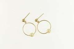 14K Yellow Gold Pearl Beaded Round Circle Drop Dangle Earrings
