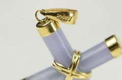 14K Yellow Gold Carved Lilac Jade Cross Christian Faith Pendant