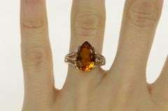 14K White Gold Pear Cut Citrine Solitaire Vintage Cocktail Ring