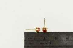 14K Yellow Gold Round Syn Ruby Vintage Solitaire Stud Earrings