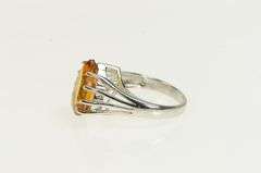 14K White Gold Pear Cut Citrine Solitaire Vintage Cocktail Ring
