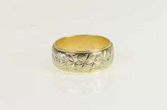 14K Yellow Gold Diamond Cut Star Vintage Pattern Wedding Band Ring