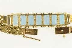 14K Yellow Gold Emerald Cut Blue Topaz Box Chain Vintage Bracelet