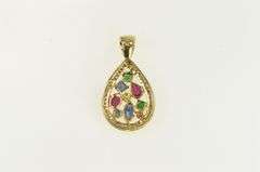 14K Yellow Gold Ctw Emerald Ruby Sapphire Diamond Pendant