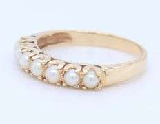 Gorgeous  Yellow Gold Seven Pearl Stacking Band