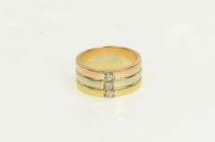 14K Yellow Gold Tri Tone Diamond Layered Statement Band Ring