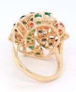 Gorgeous Yellow Gold 2.30ctw Ruby, Sapphire, Emerald and Diamod Pinwheel Ring