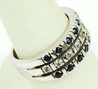 Wide Sterling Topaz & Sapphire Ring, Size 7.5