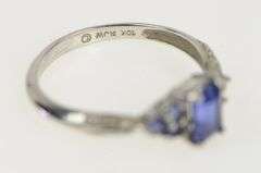 10K White Gold Emerald Cut Syn. Sapphire Diamond Vintage Ring