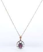 Vintage 95 Sterling Silver White and Red Cubic Zirconia Pendant on Italian Chain Necklace