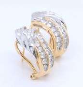 Attractive 1.50ctw Two Tone Baguette and Round Diamond Earrings