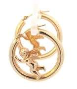 14K Yellow Gold Cherub Angel Cupid 25.1mm Statement Hoop Earrings