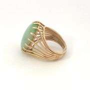 14K Yellow Gold Jadeite Retro Prong Band Unique Cocktail Ring