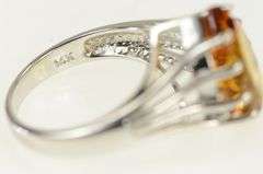 14K White Gold Pear Cut Citrine Solitaire Vintage Cocktail Ring