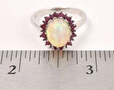 Lovely 3.42CTS Opal & 0.62CTW Ruby Ring in Sterling Silver