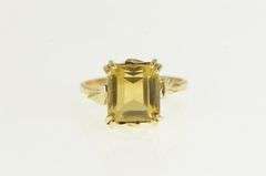 14K Yellow Gold Emerald Cut Citrine Ornate Cocktail Statement Ring