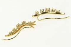 14K Yellow Gold Vintage Curvy CZ Wave Drop Dangle Ear Cuff Earrings