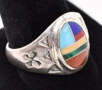 Multi-Gem Inlay Ring In Sterling Silver