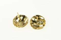 14K Yellow Gold Grooved Retro Geometric Statement Stud Earrings