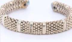 925 Sterling Silver Lagos Caviar Blue Topaz Cuff Bangle