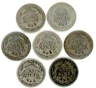 7 Different Silver US Dimes: 1887-1916