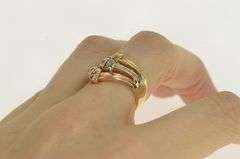 14K Yellow Gold Tri Tone Diamond Knot Wavy Layered Band Ring
