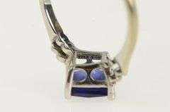 10K White Gold Cushion Syn. Sapphire Diamond Vintage Ring