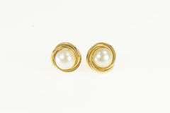 14K Yellow Gold 6.2mm Vintage Pearl Twist Trim Stud Earrings