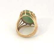 14K Yellow Gold Jadeite Retro Prong Band Unique Cocktail Ring