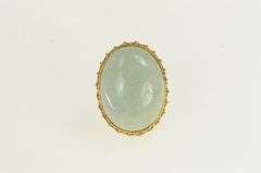 14K Yellow Gold Oval Jade Cabochon Vintage Filigree Cocktail Ring