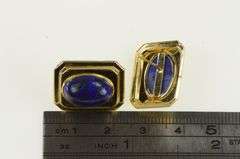 14K Yellow Gold Oval Lapis Lazuli Retro Squared Statement Earrings
