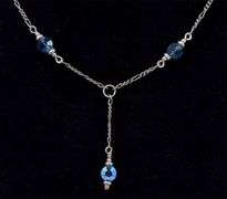 Signed Vintage Festoon Blue Bead Necklace In Sterling Silver