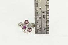 14K White Gold 1950's Vintage Rhodolite Garnet Ornate Leaf Ring