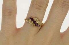 14K Yellow Gold Wavy Natural Ruby Diamond Statement Band Ring