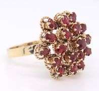 Attractive Yellow Gold Ruby Cluster Cocktail Ring