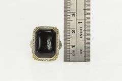 14K Yellow Gold Art Deco Black Onyx Filigree Statement Ring