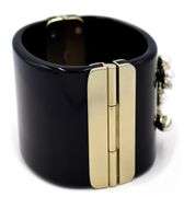 Vintage Chanel Faux Pearl and Clear Rhinestones CC Black Resin Bangle Bracelet W/Box
