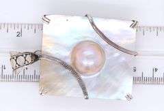 Vintage 925 Sterling Silver Square Pearl Pendant