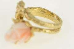 14K Yellow Gold Coral Rose Flower Engagement Bridal Set Ring