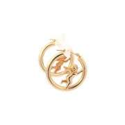 14K Yellow Gold Cherub Angel Cupid 25.1mm Statement Hoop Earrings